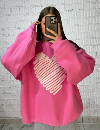 Arssm Women's Heart Pullover Sweaters Crew Neck Y2K Loose Fit Knit Cute Valentines Casual Sweater3