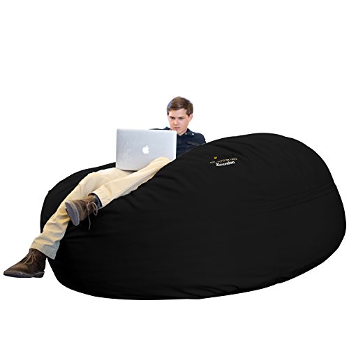Xorbee 7-Foot Foam-Filled Bean Bag Chair in Twill, Midnight Black
