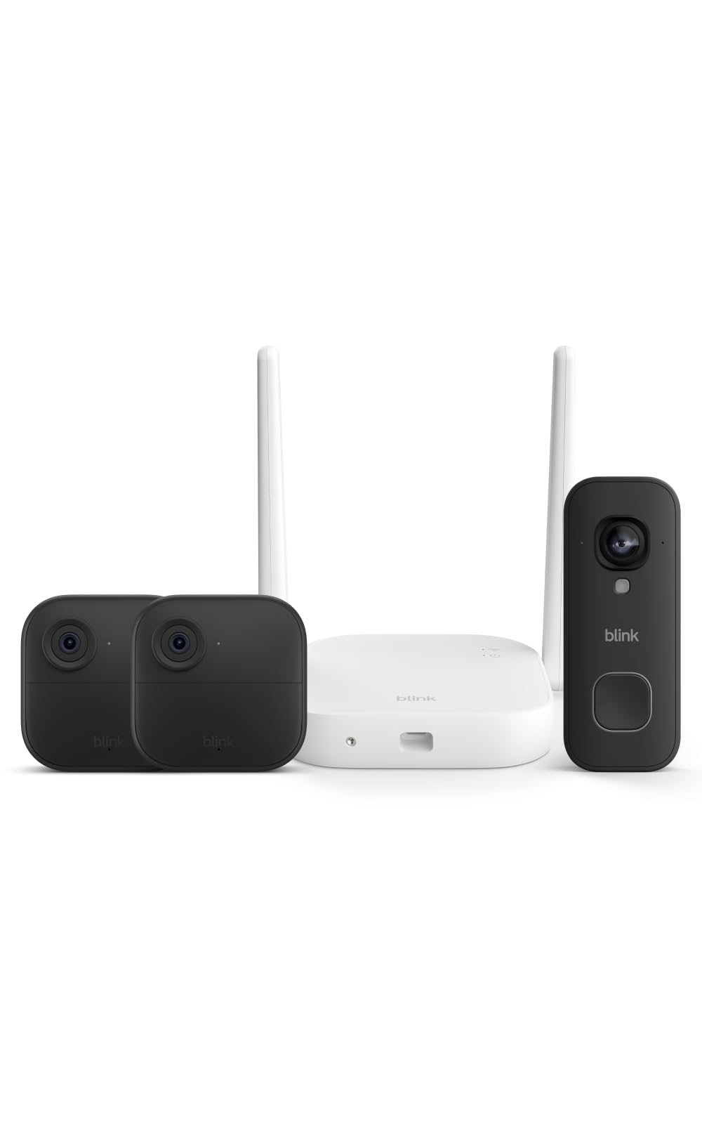 Blink Outdoor XR+ and Wired Doorbell 2K+ — Extended range wireless Outdoor 4 camera and 2K hardwired doorbell. Sync Module XR+ included — 2 camera system + doorbell
