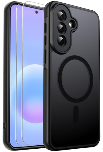 Ezanmull for Samsung Galaxy A57 Case Magnetic Shockproof Full Camera Protection with Screen Protector X2 Translucent Anti-Fingerprint Case for Samsung Galaxy A57 (Black)