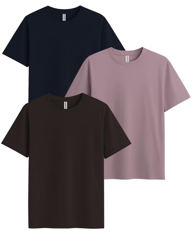sleepynuts Women's S to 3XL Premium Half Sleeve Round Neck Plain Combed Cotton Tshirt Pack of 3 Loose Fit T-Shirts Combo-picture-43