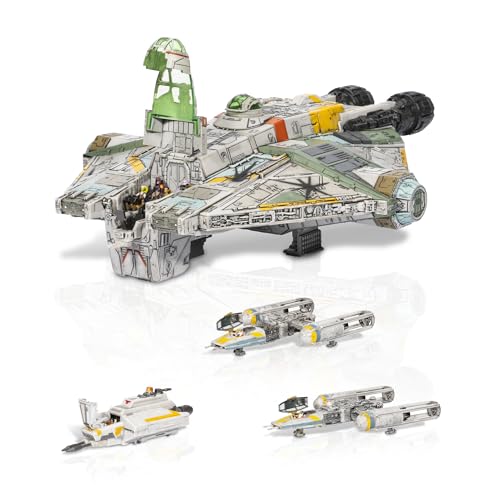 Star Wars Micro Galaxy Squadron Ghost (Misión Secreta) - Vehículo de 38,1 cm con Tres vehículos adicionales y Diez Micro Figuras Accesorios - Exclusivo de Amazon