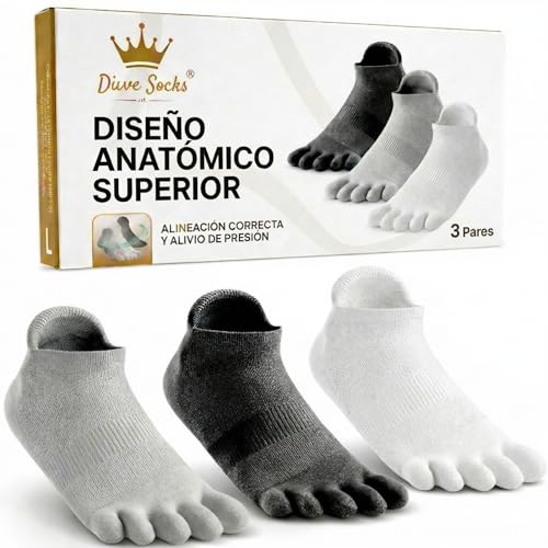 DIVER SOCKS Calcetines con dedos Barefoot para Hombre y Mujer (3 Pares) | Calcetines Tobilleros de Deporte con separador para los dedos del pie|Diseño cómodo y transpirable