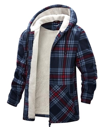 Scheibler Herren Holzfällerhemd mit Kapuze Winter Flanellhemd Fleecejacke...