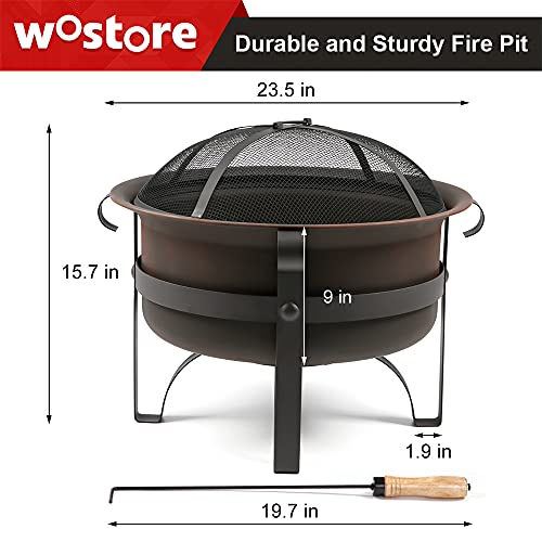 Wostore Wood Burning Fire Pits for Outside 23.5 Inch Portable Bronze Cauldron Camping Bonfire Patio Backyard Fireplace with Spark Screen and Poker