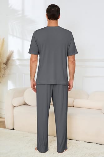 Image of JiniGolla Mens Pajamas Set Soft Short Sleeve Top and Pant Loungewear Sets 2 Piece Pjs with Pockets
