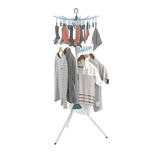 Hyfive Clothes Airer Drying Rack Hanging Peg Clip On Airer Laundry Rail Hanger Dryer Stand Compact Foldable