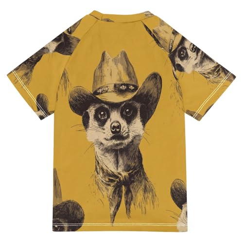 Boys Short Sleeve T-Shirts Ferrets Meerkats Cowboy Rashguard Kids Swim Shirts Sun UPF 50+2