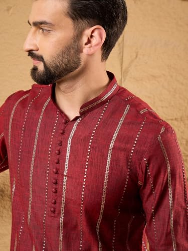 Image of Men's Embroidered Solid Calf Length Kurtas | Men | Kurtas for Mens | Straight Fit Kurta for Men's
