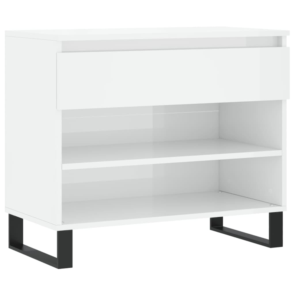 Étagère à chaussures blanche brillante bois 70cm meuble de rangement entrée