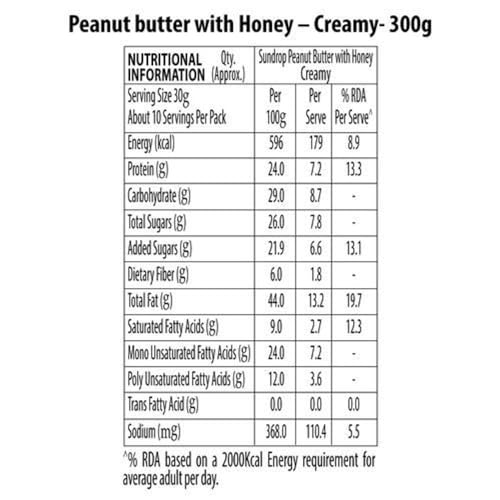 Image of Sundrop Peanut Butter With Honey Creamy, 300g Jar
