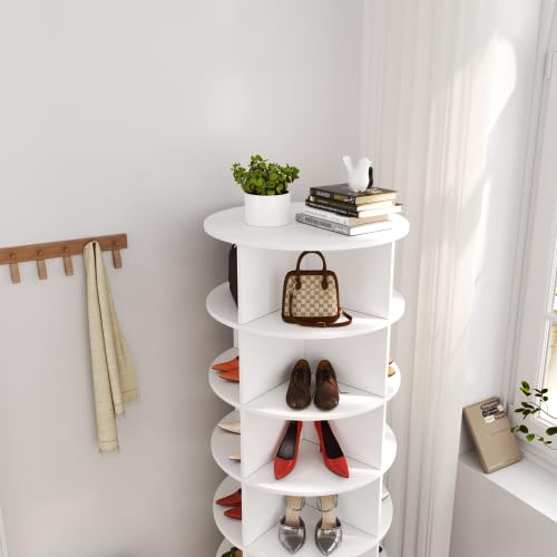 Image of HKLYRHIMO Rotating Storage Rack-American Design White-7-Tier Spinning Storage Rack,Free Standing 360 Revolving Shoe Organizer-for Bedroom,Livingroom,Hallway. (White,6-Tier with Base)