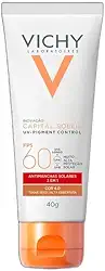 Vichy, Pigment Control, Protetor Solar Facial anti manchas com Alta cobertura, Vitamina B3, Ácido Tranexâmico, FPS60, 40g