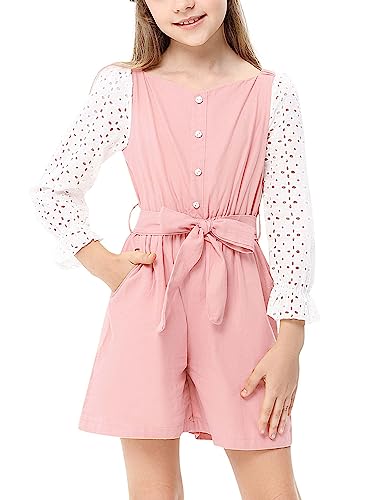 Llionjie Girls Long Sleeve Romper Jumpsuit Pink One Piece Jumpsuit Summer Outfit With Pockets For Girls 5-6 Years #TOP12
