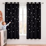 NICETOWN Star Curtains for Kids Room - Blackout Curtains for Nursery 63 inches Length Essential Laser Cutting Stars for Kids Room (1 Panel, 52 x 63 inches Long, Black)