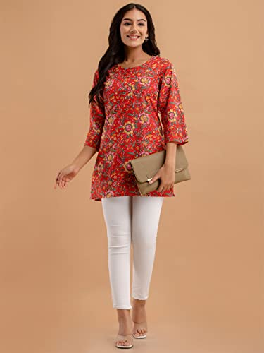 Image of feranoid Women Cotton Printed Straight Short Kurti