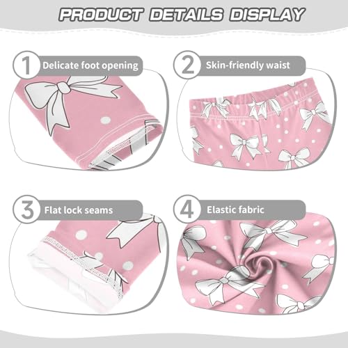 Wusikd Cute Bows Girls' Leggings Toddler Doodles Polka Dots Pink Kids Yoga Pants Dance Active Tights 4T3