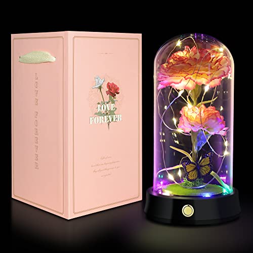Campana de cristal con clavel artificial rosa QUELIEN y luz led para iluminar tu rincón favorito