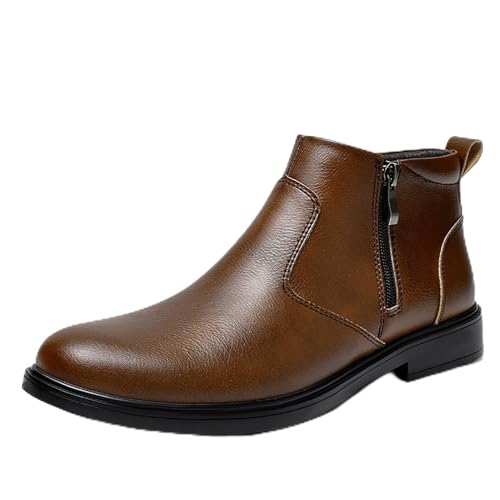 Botines Chelsea de piel auténtica for hombre con forro polar, cremallera lateral, punta afilada y cálidos botines for invierno. Ideales for un estilo casual de negocios.(Brown,42 EU)