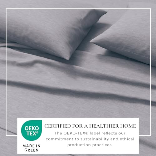 Image of Great Bay Home Cotton Jersey Knit Full Sheet Set - Ultra-Soft, Stretchy, Heathered Melange Bed Sheets - Cozy, Soft T-Shirt Sheet & Pillowcase Set (Sky Blue)