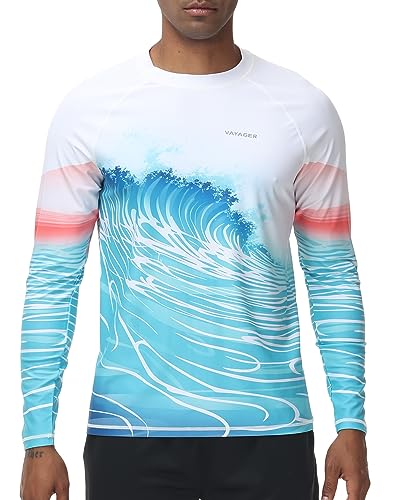 VAYAGER Men's Swim Shirts UPF 50+ Rash Guard Long Sleeve Quick Dry T-Shirt Loose Fit Water Fishing UV Protection Shirts