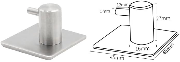 Miniatura 2 de Zuogang - Gancho de pared de acero inoxidable, base cuadrada autoadhesiva, placa de montaje de 1.8 x 1.8 pulgadas