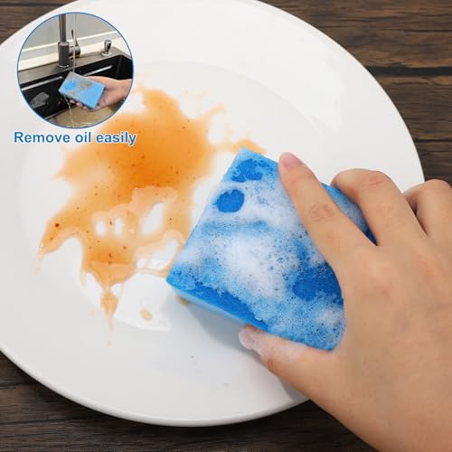 Image of 50 Pcs Individually Wrapped Sponges, Uncompressed Non Scratch Scrouing Sponges for Household Cleaning Dishes Kitchen Airbnb Apartment Car Bike Blue