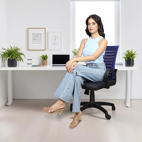 Image of Seventh Heaven Bolt Mid Back Revolving Office Chair for Work from Home, Study, and Computer Use | Heavy Duty Base | Ergonomic Mesh Design | Durable & Comfortable Seating (Blue Mesh)