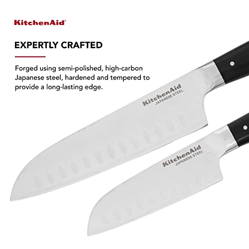 Kitchenaid Gourmet Forged Triple Rivet Santoku Knife Set With Custom-Fit Blade Covers, 7-Inch Santoku Knife, 5-Inch Santoku Knife, 2-Piece Set, High-Carbon Japanese Stainless Steel Blades, Black #TOP1
