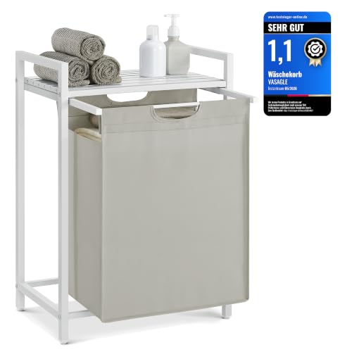 VASAGLE Wäschekorb Wäschesammler mit Ablage Wäschebox Wäschesack aus Oxford-Gewebe abnehmbar Metallrahmen 65 L 50 x 33 x 72 cm cremeweiß-mattweiß BLH101W01