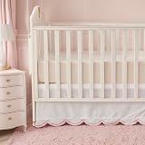 Brandream Organic Cotton Crib Skirt for Baby Girl & Boy, Delicate Pink Embroidered Scalloped Edge Crib Dust Ruffle Toddler Bedskirt, Soft Breathable Nursery Bedding, Fits Standard Cribs & Toddler Bed