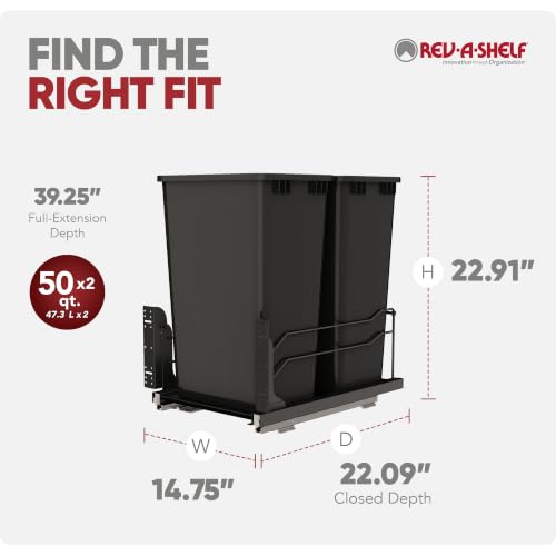 Image of Rev-A-Shelf Double Pullout Trash Can w /Soft-Close, 14.5 inch Min Opening