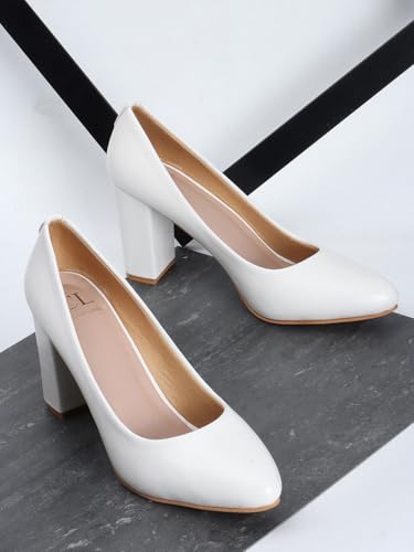 Image of Carlton London Women Stylish Slipon Pump Shoes with Block Heels, Pointed Toe for Party and Formal Occasions