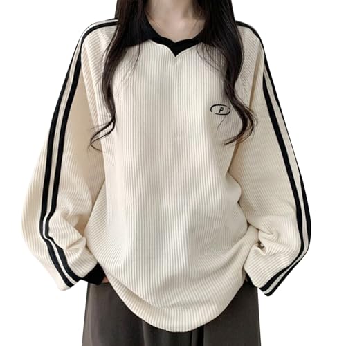 [MEME XTRA] オーバーサイズポロスウェット レディース トレーナー ワッフル生地 ロゴ刺繍 ボリューム袖 襟付 バイカラーきゲームシャツ ゆったり トップス カジュアル ストリート無地 韓国 学生 スポーティー 春秋