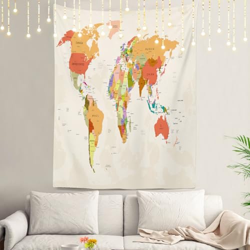Shrahala World Map Vintage Tapestry, Vintage Map Of Europe In Color Wall Hanging Hd Print Polyester Backdrop For Dorm Room Bedroom 59.1 X 39.4 In
