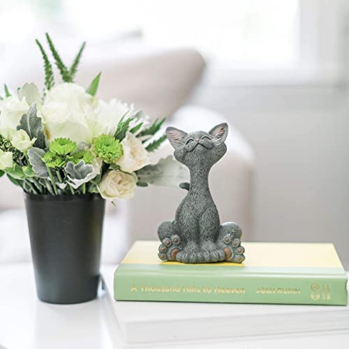 JFSM INC. Whimsical Smiling Grey Cat Figurine – Cute Resin Kitten Statue for Home or Office Decor, Hand-Painted Feline Ornament, Funny Animal Lover Gift for Cat Lovers, Desk or Shelf Display - Thumbnail 4