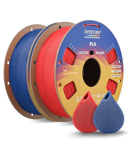 Image of OVERTURE 2KG Bundle High Speed PLA Filament 1.75mm, Neatly Wound 3D Printer Filament 2 Pack 1kg Spool (2.2lbs) Rapid PLA, Fit Most FDM 3D Printers (Red+Blue)