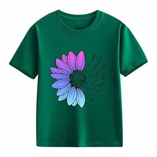 Green Shirt Girl T Shirt Cute Flower Graphic Loose Tees Crew Neck Short Sleeve Casual Tops 𝗥uffle Sleeve Top for Girls2