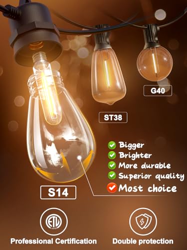 Addlon 50FT LED OUTDOOR STRING LIGHTS With Edison Shatterproof Bulbs, Weatherproof Strand, Commercial Grade Patio Lights thumb #1