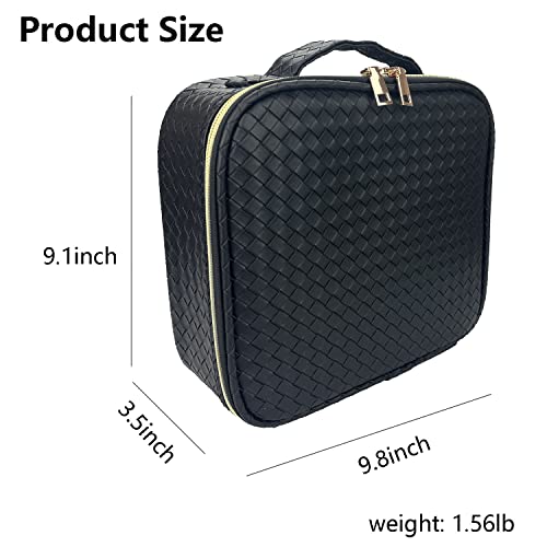 Chicreen Makeup Bag Cosmetic Bag Travel Makeup Bag With Adjustable Dividers Soft Handle, Portable Pu Leather Waterproof Toiletry Bag Artist Storage Bag, Black #TOP1