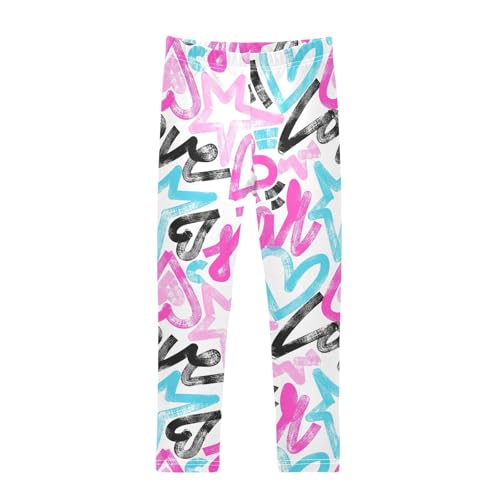 Chaotic with Line Hearts Stars Girls Leggings,Workout Leggings for Girls Toddler Athletic Leggings Size for 3-10T
