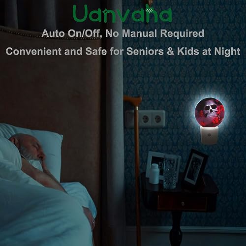 Image of Red Plug-in Nightlight Spider Skull Decorative Night Light Auto Sensor Energy Efficient Dusk to Dawn LED Lighting Home Decor