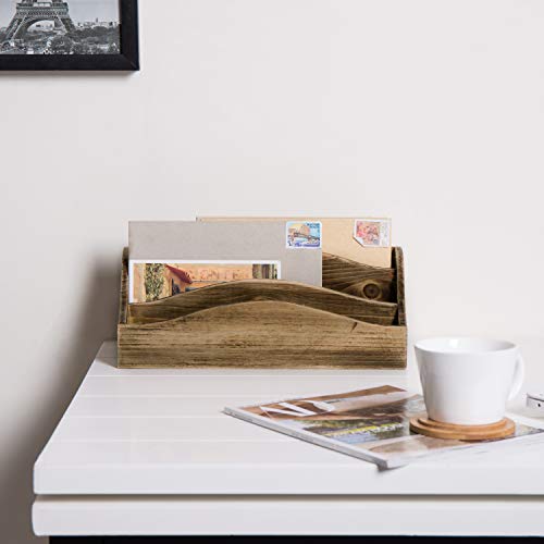 Mygift Mail Organizer Countertop, Vintage Style Brown Wood Mail Sorter/Desktop Office Supply Storage Box #TOP1