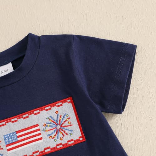 Image of 4th Of July Toddler Boy Outfit Popsicle American Flag T-Shirt and Gingham Plaid Shorts Set Independence Day Clothes