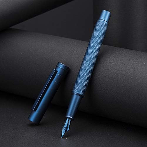 HongDian Dark Blue Forest Fountain Pen, Blue Fine Nib Classic Pen with Converter and Metal Pen Case