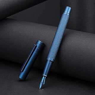 HongDian Dark Blue Forest Fountain Pen, Blue Fine Nib Classic Pen with Converter and Metal Pen Case