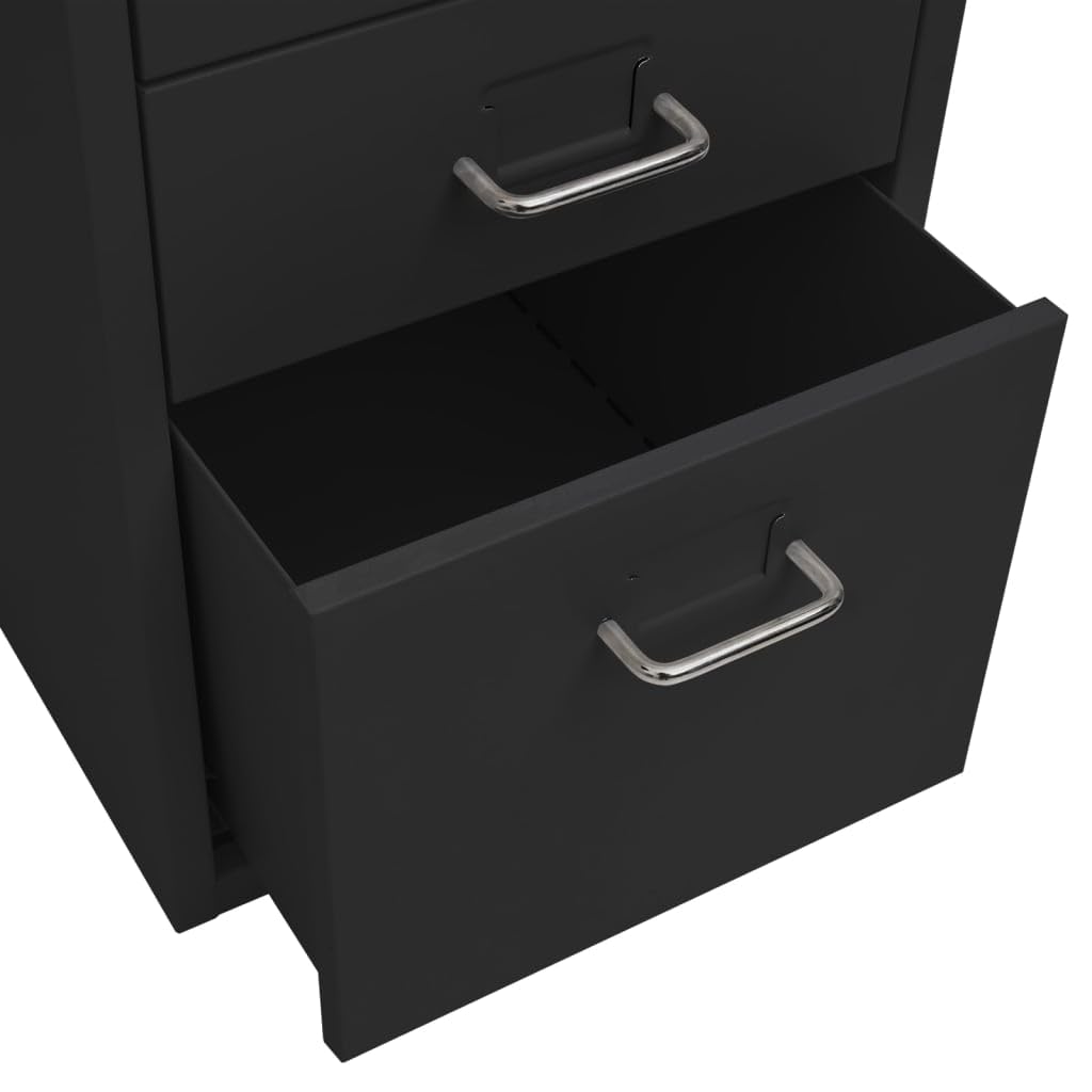 Metall Büroorganisation Aktenschrank mit 5 Schubladen und 4 Rollen, Mobiler Büroschrank aus Metall zur Aktenaufbewahrung Schwarz 28x41x69 cm