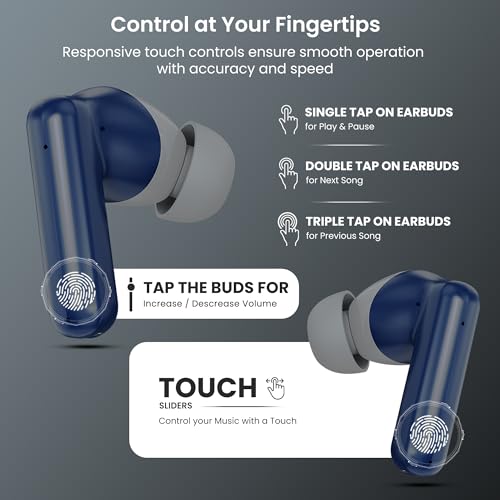 Image of AROMA TWS5 Orbit V5.4 True Wireless Earbuds - Matte Blue & Grey | Up to 55H Playtime, ENC, Fast Charging, Heavy Bass, Bluetooth