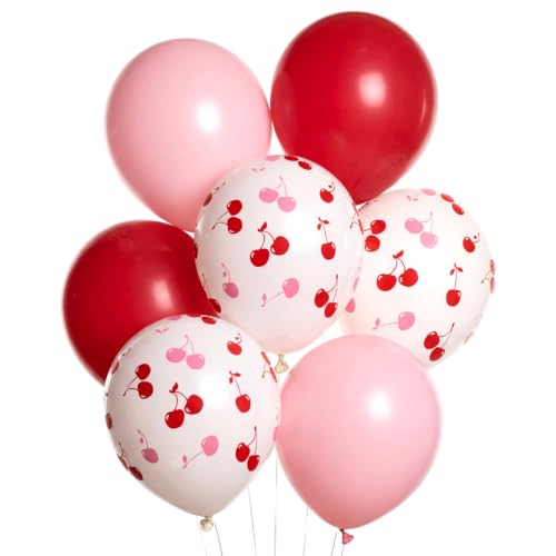 Image of xo, Fetti Red + Pink Cherry Balloons - 24 pk, 12 inch | Ma Cherie Baby Shower, Cherry on Top Bachelorette Decorations, Birthday Decor, Picnic Tablescape