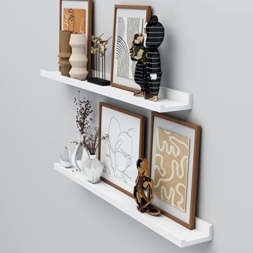 Liggue Floating Shelves Wall Mounted Set Of 2, 31 Inch White Wall Mounted Wood Shelves For Bedroom, Living Room, Bathroom, Kitchen #TOP2